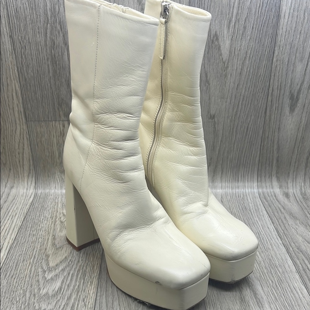 Zara Cream Heeled Platform Boots
